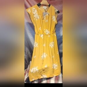 LOFT Yellow Floral Fit & Flare Dress XXSP | Petite Spring Summer Casual Work Bru
